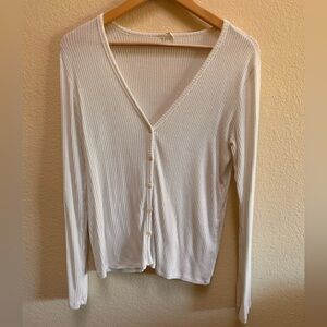 Aritzia Wilfred Cream Ribbed Cardigan